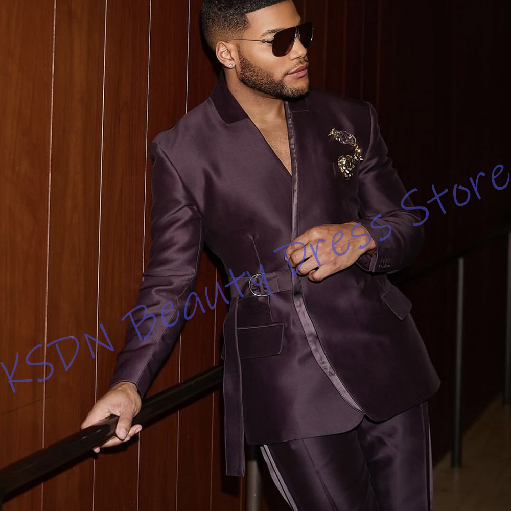 Men Formal Wear Purple - Элегантный фиолетовый атласный мужской костюм из