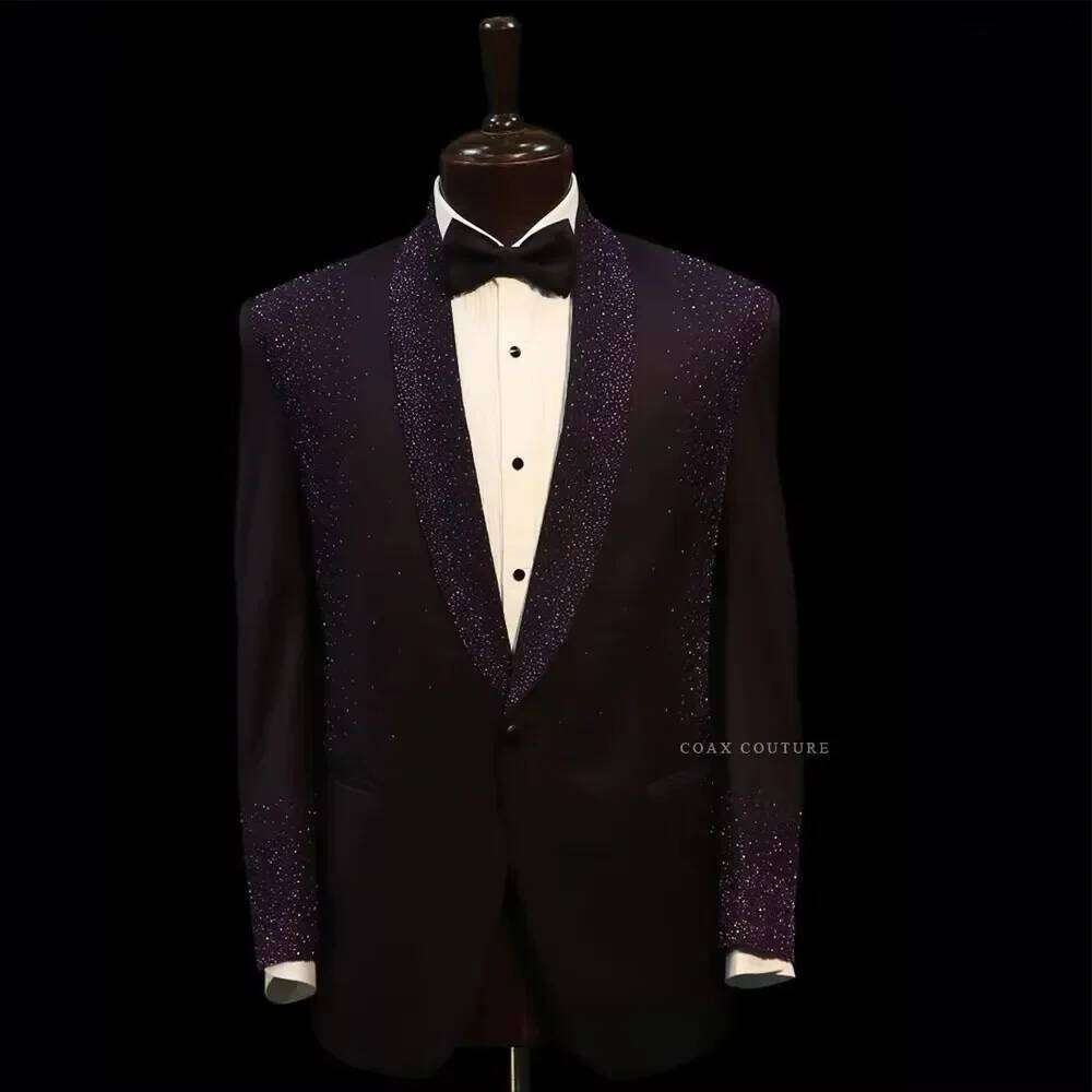 Men Formal Wear Purple - Фиолетовый блестящий костюм с кристаллами для