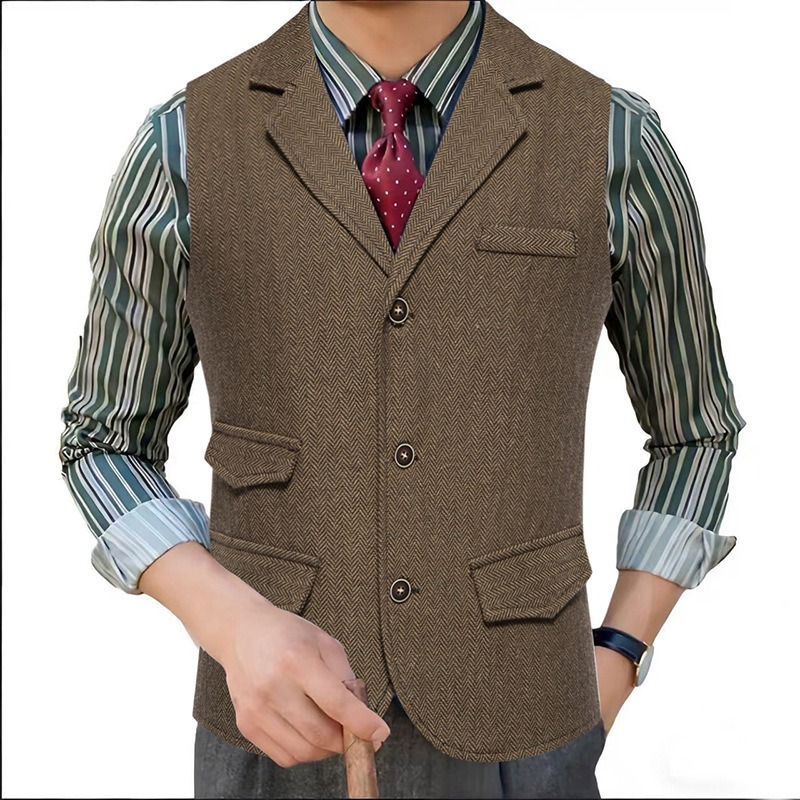 Men'S Formal Wear Waistcoat - Мужской твидовый жилет в елочку с